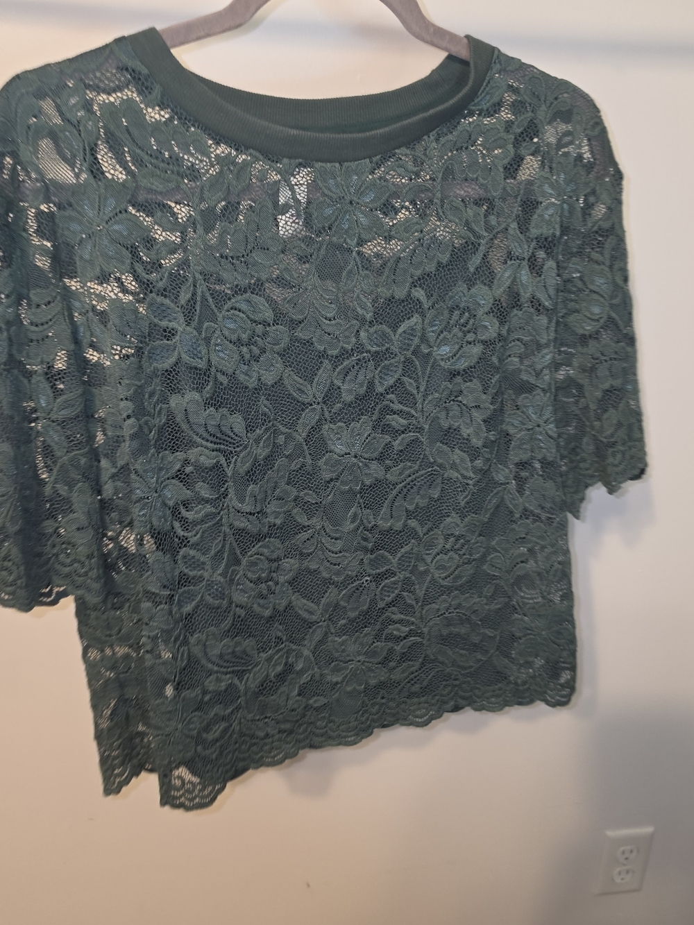 dolan Teal Lace Short Sleeve Blouse